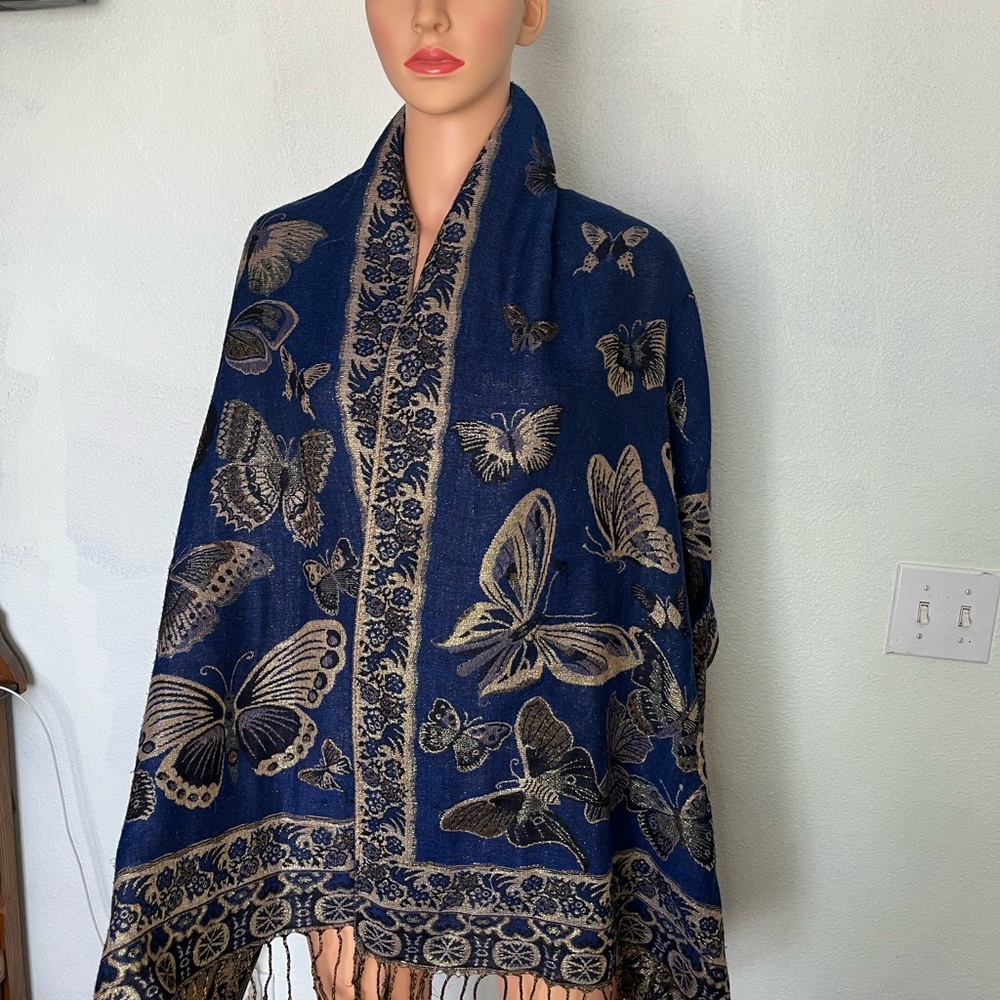 SAKKAS LIUA LONG WIDE WOVEN PATTERNED DESING MULTI COLORED PASHMINA SHAWL/Scarf - Picture 5 of 6